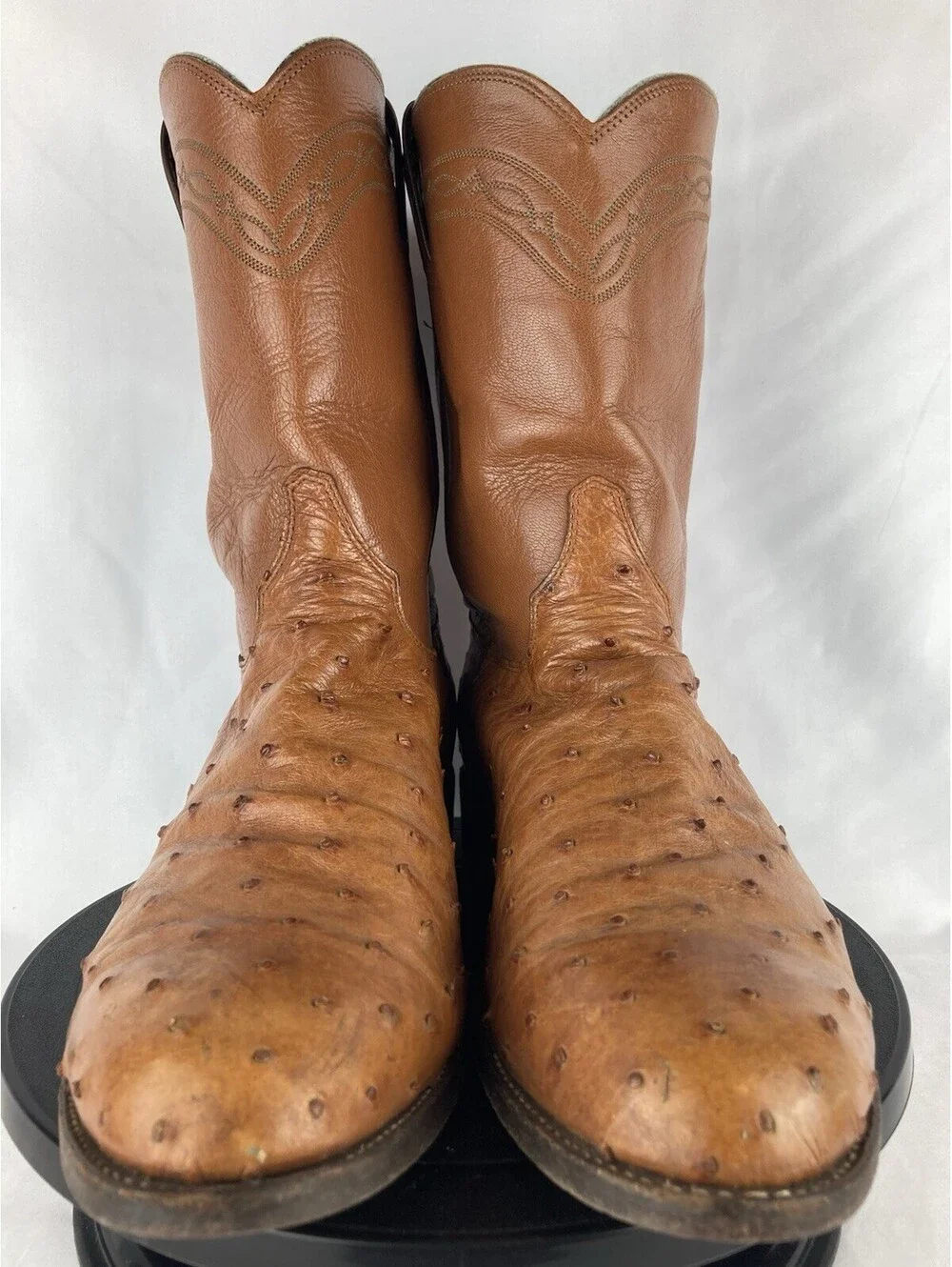 Men’s 10.5 EE Justin Boots 3186 Full Quill Ostrich Brown Leather Western Cowboy